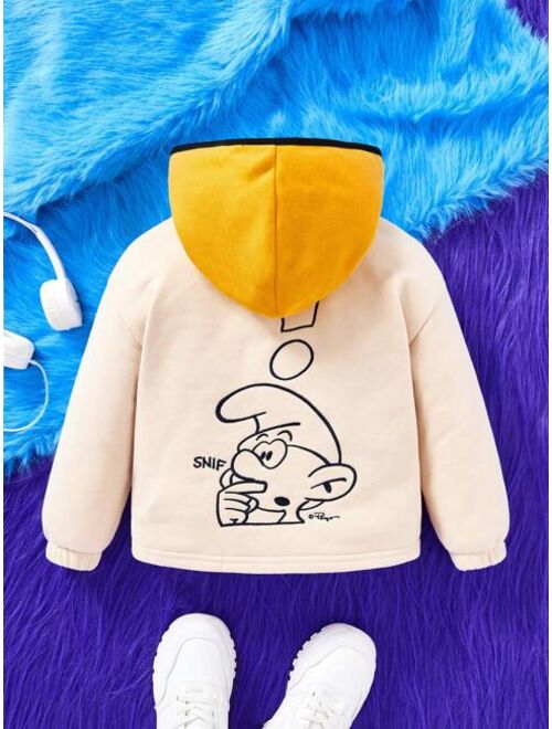 SHEIN X The Smurfs Young Boy Cartoon Graphic Colorblock Hoodie