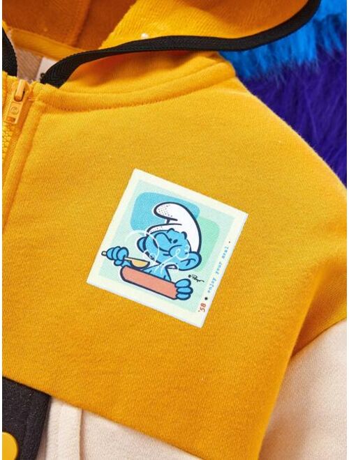 SHEIN X The Smurfs Young Boy Cartoon Graphic Colorblock Hoodie