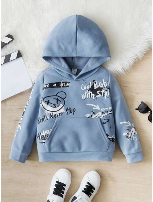 SHEIN Kids HYPEME Young Boy Cartoon Letter Graphic Hoodie