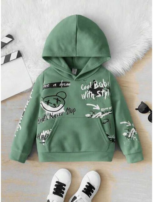 SHEIN Kids HYPEME Young Boy Cartoon Letter Graphic Hoodie