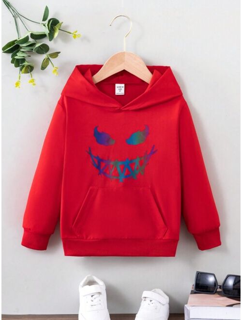 Boys Cartoon Graphic Kangaroo Pocket Hoodie