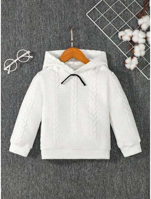 SHEIN Kids EVRYDAY Young Boy Solid Cable Knit Hooded Sweatshirt