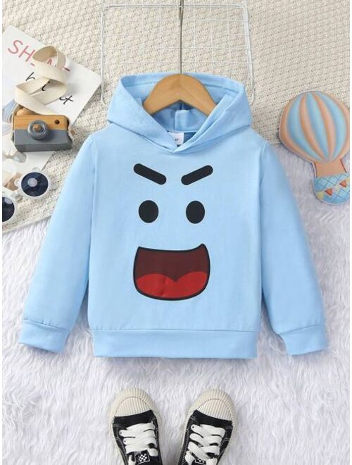 Young Boy Cartoon Emoji Print Hoodie