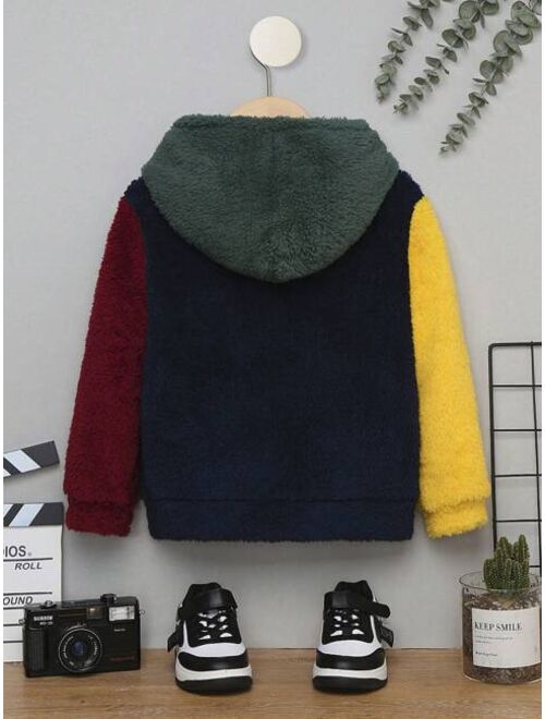 SHEIN Kids EVRYDAY Young Boy Casual Comfortable Fashionable Simple Soft Practical Warm Teddy Fabric Hoodie Winter