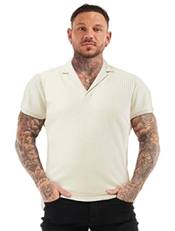 Men's Polo Shirts Short Sleeve Collared Shirts Slim Fit Cardigan Button Down