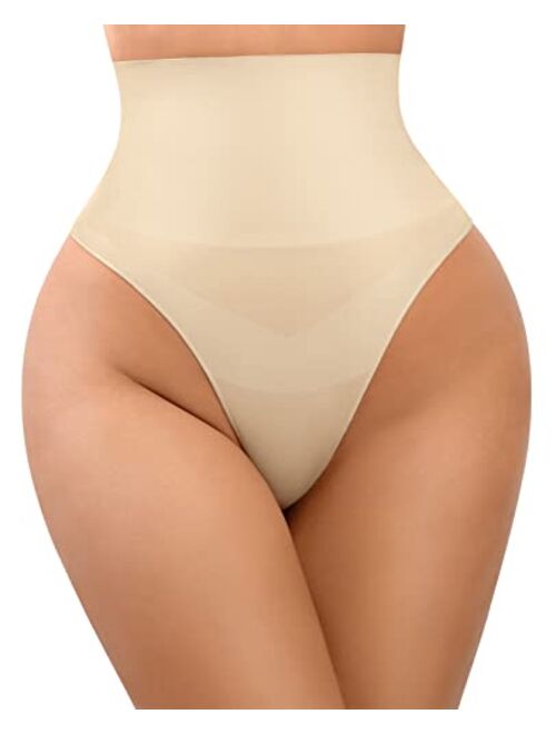 FeelinGirl Shapewear Thong Panties for Women - Seamless Body Shaper Underwear with Mid Waist Control and Breathable