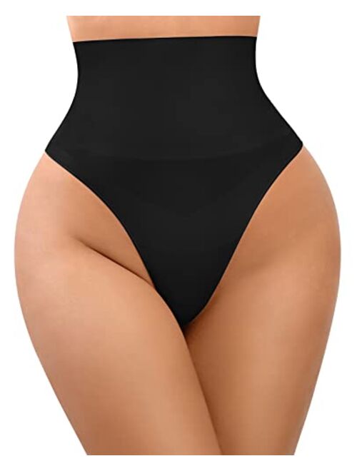 FeelinGirl Shapewear Thong Panties for Women - Seamless Body Shaper Underwear with Mid Waist Control and Breathable