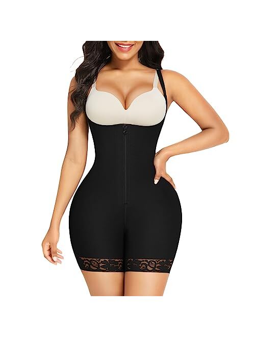 FeelinGirl Tummy Control Shapewear for Women Butt Lifter Mid Thigh Fajas Colombianas Zipper Open Bust Body Shaper