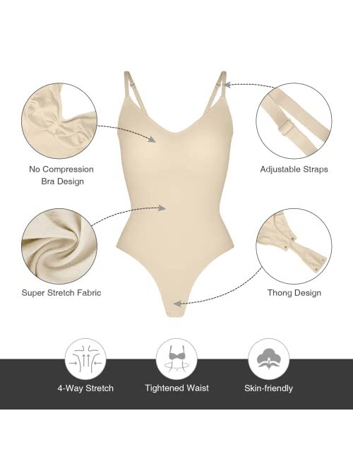 FeelinGirl Thong Shapewear for Women Tummy Control Seamless Body Shaper Women Full Bust Bodysuit