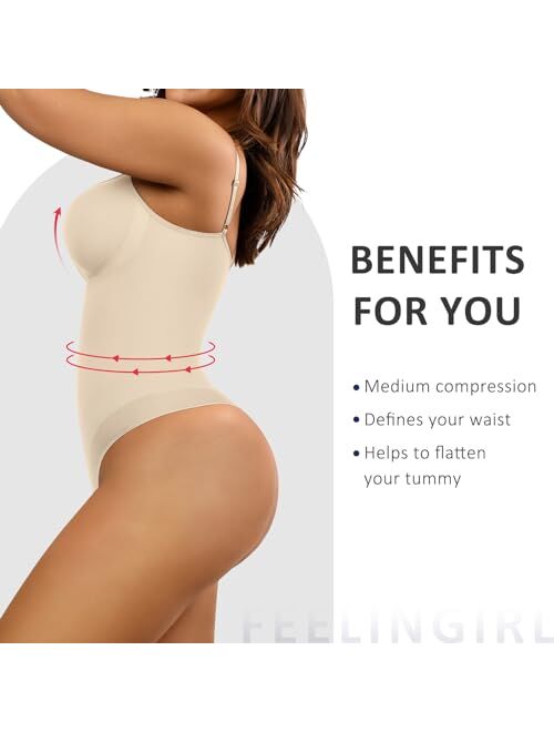 FeelinGirl Thong Shapewear for Women Tummy Control Seamless Body Shaper Women Full Bust Bodysuit