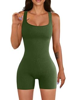  OQQ Women Yoga Jumpsuits Workout Ribbed One Shoulder