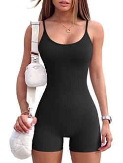 Women's Yoga Rompers One Piece Ribbed Spaghetti Strap Exercise Romper