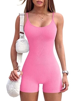 Women's Yoga Rompers One Piece Ribbed Spaghetti Strap Exercise Romper