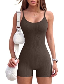 Women's Yoga Rompers One Piece Ribbed Spaghetti Strap Exercise Romper