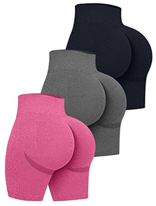 OQQ Women's 3 Piece High Waist Workout Shorts Butt Lifting Tummy Control Ruched Booty Smile Yoga Short Pants