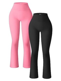 Women's 2 Piece Yoga Pants Ribbed Seamless Workout High Waist Bell Bottoms Flare Leggings