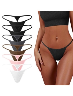 6 Pack G-String Thongs for Women Cotton Panties Stretch T-back Tangas Low Rise Hipster Sexy Underwear S-XL