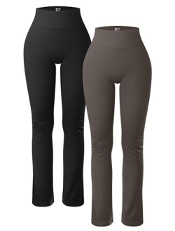 Women's 2 Piece Yoga Pants Ribbed Seamless Workout High Waist Athletic Straight Leg Leggings