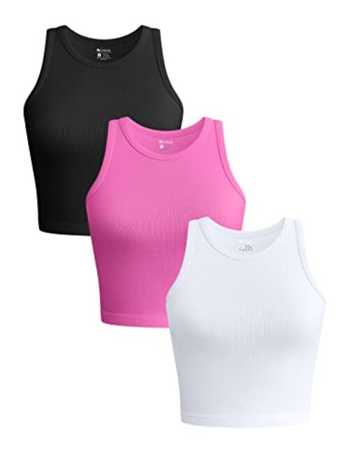 OQQ Women's 3 Piece Tank Tops Ribbed Seamless Yoga Shirts Workout Exercise Racerback Crop Tops