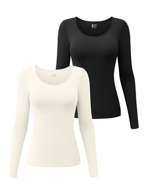 OQQ Womens 2 Piece Long Sleeve Tops Round Neck Stretch Fitted Underscrubs Layer Tee Shirts Tops