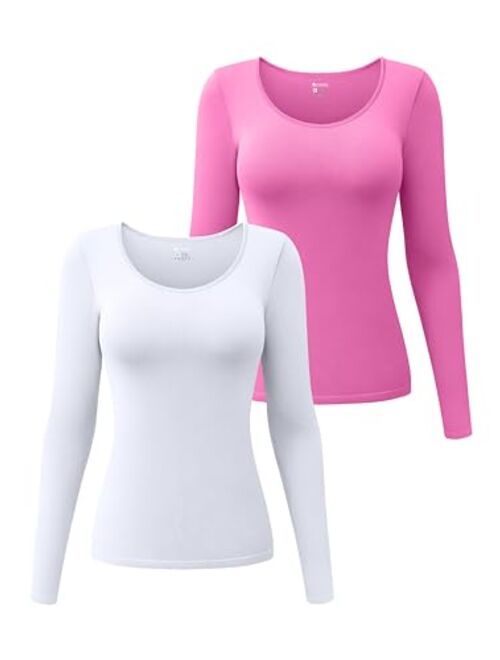 OQQ Womens 2 Piece Long Sleeve Tops Round Neck Stretch Fitted Underscrubs Layer Tee Shirts Tops