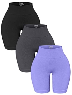 3 Pack High Waisted Yoga Shorts for Women Ribbed Seamless Tummy Control Workout Athletic Shorts