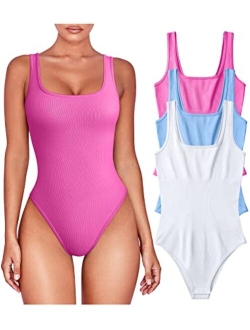 Women's 3 Piece Bodysuits Sexy Sleeveless Square Neck Shapewear Tank Tops Bodysuits