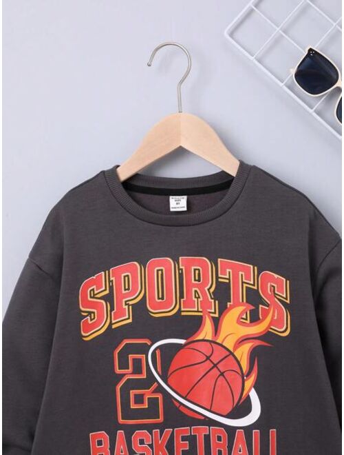 SHEIN Kids SPRTY Tween Boy Basketball Slogan Graphic Thermal Lined Sweatshirt