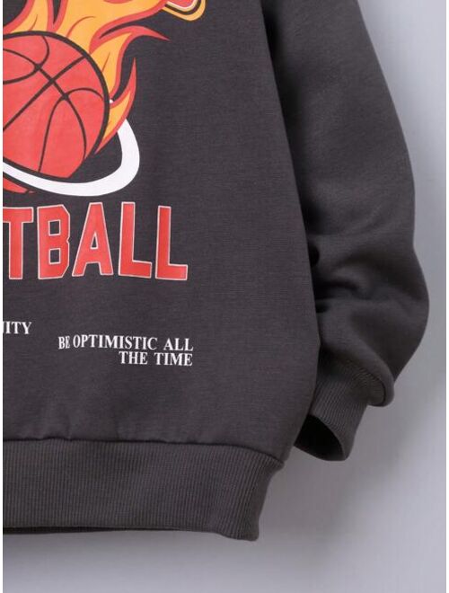 SHEIN Kids SPRTY Tween Boy Basketball Slogan Graphic Thermal Lined Sweatshirt