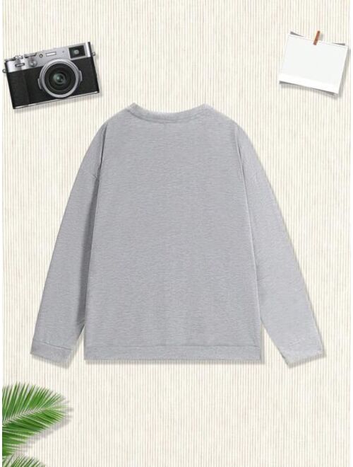 Boys Trendy Printed Round Neck Sweatshirt For Casual Street Style Autumn And Winter