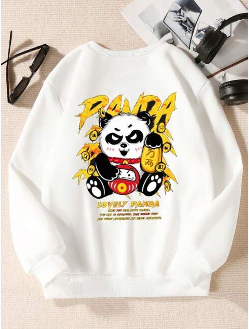 Tween Boy Panda Slogan Graphic Thermal Lined Sweatshirt