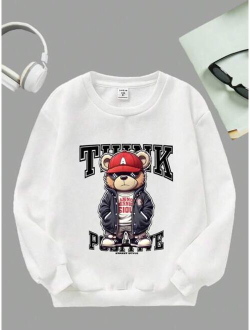 Tween Boy Letter Cartoon Graphic Sweatshirt