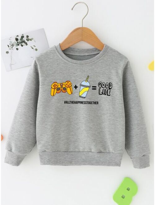 SHEIN Kids QTFun Boys Cartoon Letter Graphic Sweatshirt