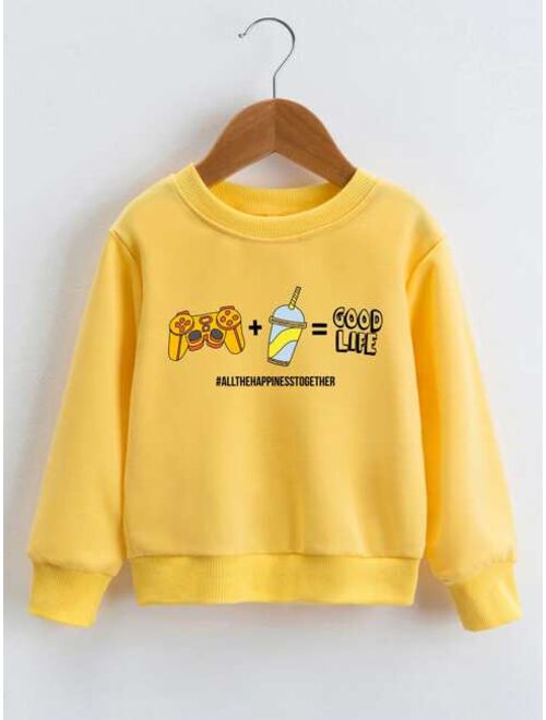 SHEIN Kids QTFun Boys Cartoon Letter Graphic Sweatshirt