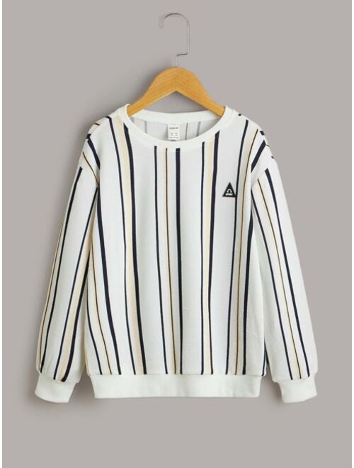 SHEIN Kids EVRYDAY Boys Letter Patch Striped Print Pullover