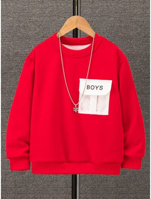 Tween Boy Letter Graphic Flap Pocket Sweatshirt