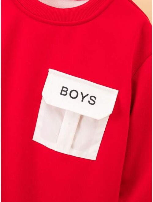 Tween Boy Letter Graphic Flap Pocket Sweatshirt