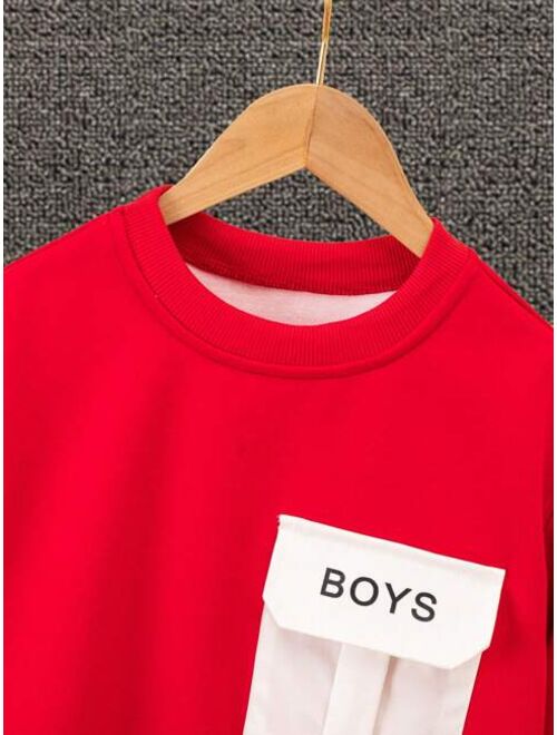 Tween Boy Letter Graphic Flap Pocket Sweatshirt