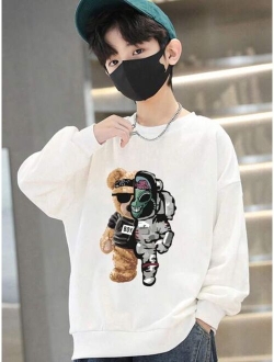 SHEIN Kids QTFun Tween Boy Bear Print Sweatshirt