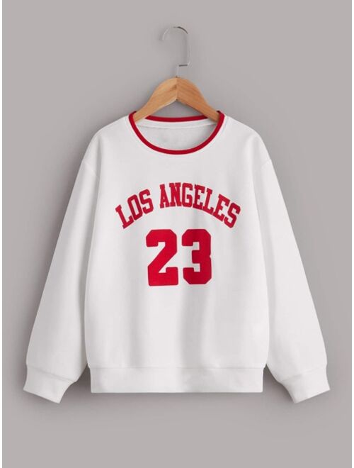 SHEIN Kids SPRTY Boys Letter Graphic Contrast Binding Sweatshirt