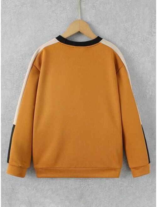 Tween Boy Contrast Side Seam Drop Shoulder Sweatshirt