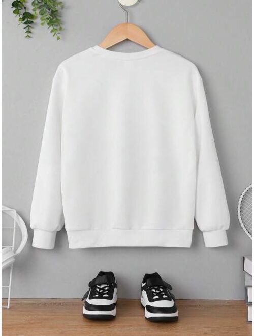 SHEIN Kids QTFun Boys Panda Big Letter Slogan Print Street Style Casual Knit Sweatshirt For Summer