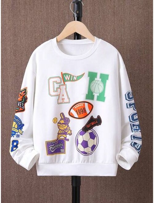 Tween Boy Soccer Letter Graphic Drop Shoulder Sweatshirt