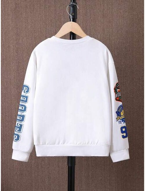 Tween Boy Soccer Letter Graphic Drop Shoulder Sweatshirt