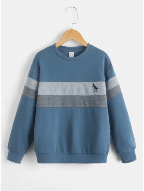 SHEIN Kids EVRYDAY Boys Colorblock Dinosaur Print Sweatshirt