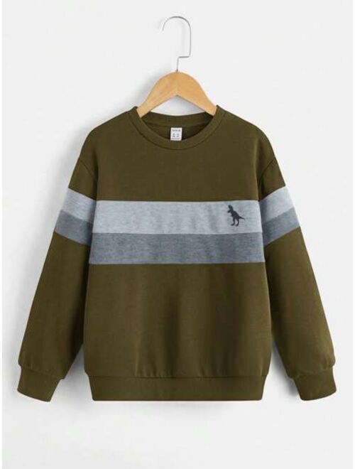 SHEIN Kids EVRYDAY Boys Colorblock Dinosaur Print Sweatshirt