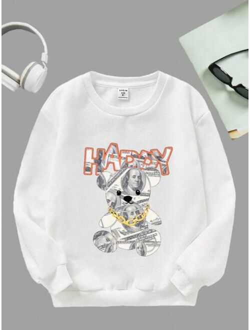 Tween Boy Letter Bear Print Pullover