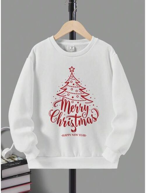 Tween Boy 1pc Christmas Tree Slogan Graphic Pullover