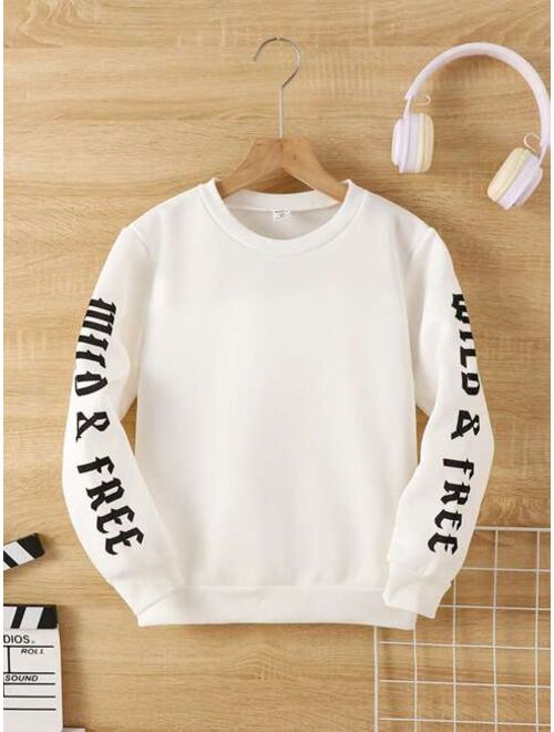 SHEIN Kids HYPEME Tween Boy Letter Graphic Thermal Lined Pullover