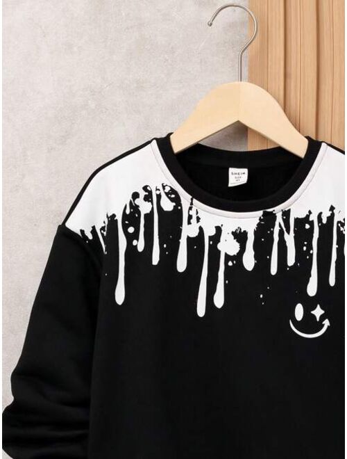 SHEIN Kids EVRYDAY Tween Boy Expression Print Two Tone Sweatshirt